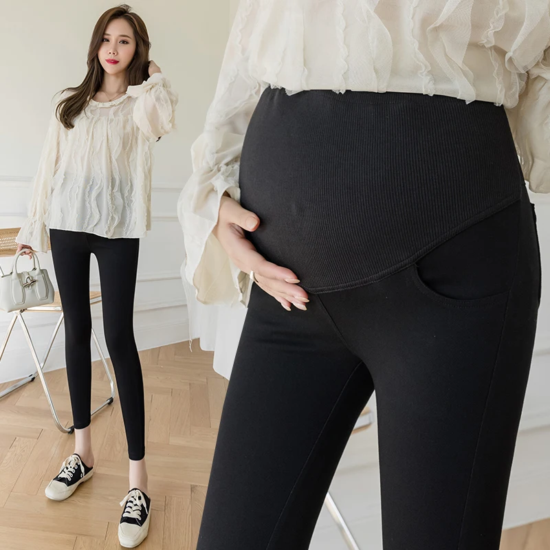 

902# Spring Stretch Maternity Skinny Legging Elastic Waist Belly Pencil Pants Clothes for Pregnant Women Pregnancy Slim Trousers