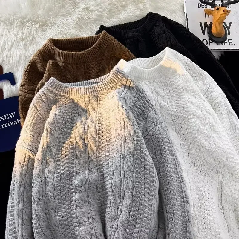 Модный вязаный свитер для мужчин свободный крой винтажный повседневный пуловер