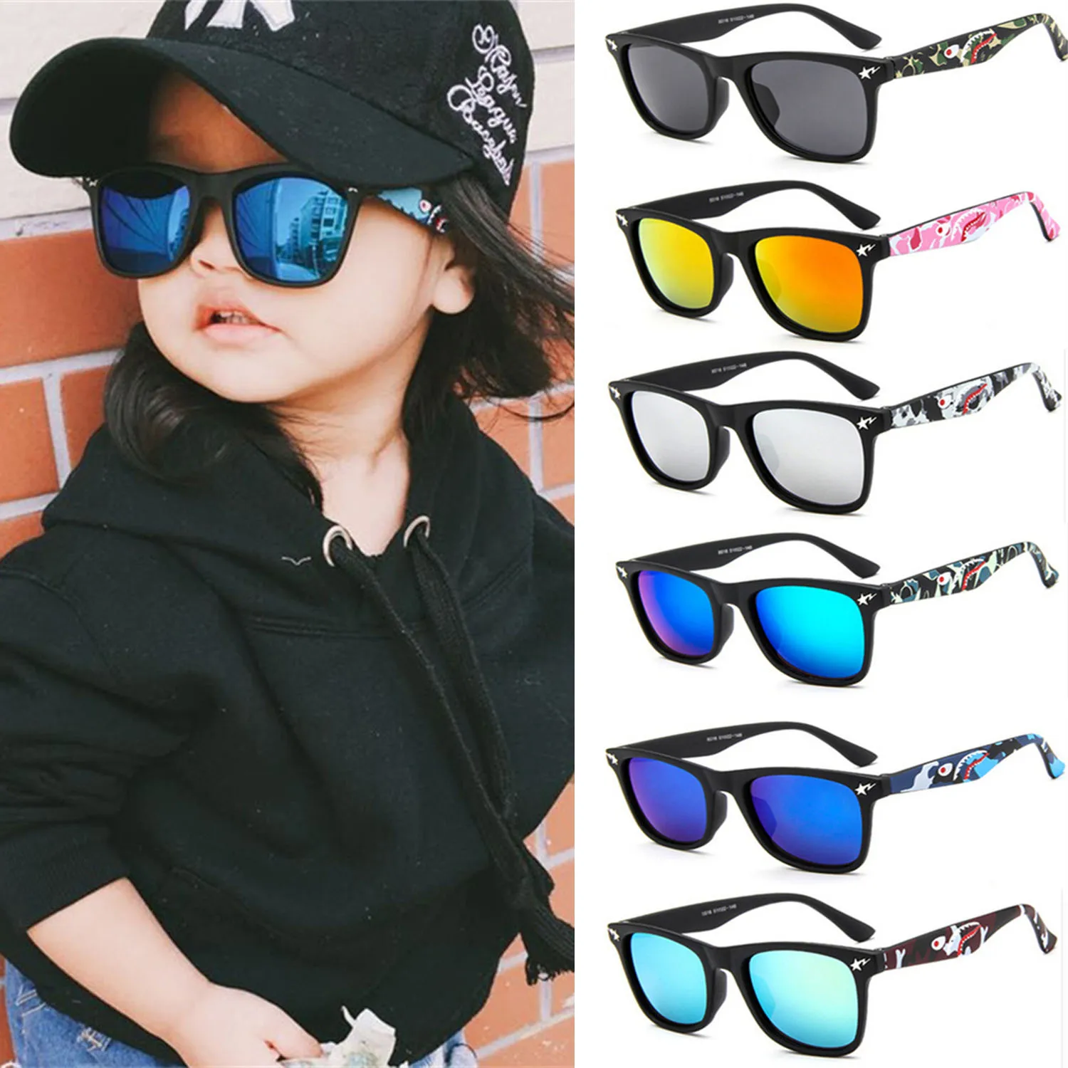 

1Pc Kids Camouflage Sunglasses Baby Military Goggles Glasses Girls Boys Mirror Coating Eyewear Fashion Flat Infant Eyeglasses