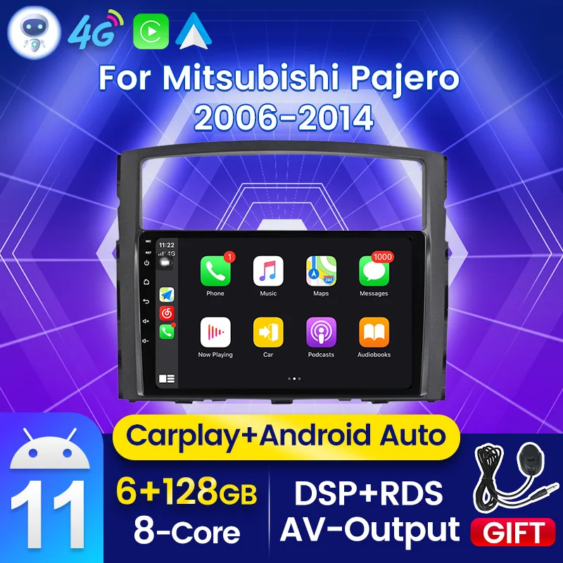 

6G 128G Android 11 Carplay Car Radio Multimedia for Mitsubishi Pajero 4 V80 V90 2006 - 2014 Video Player Navigation GPS Stereo