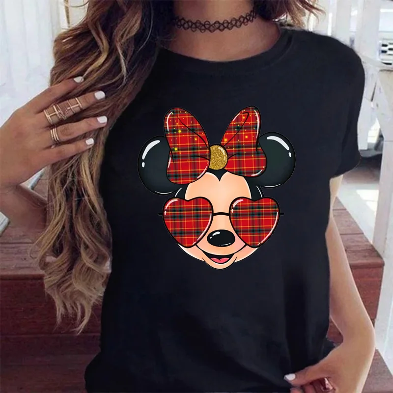 

Kawaii Women T Shirt New Disney Minnie Mouse Fashion Christmas T-shirt Casual Happy Holiday Party Oversized Female T Shirt
