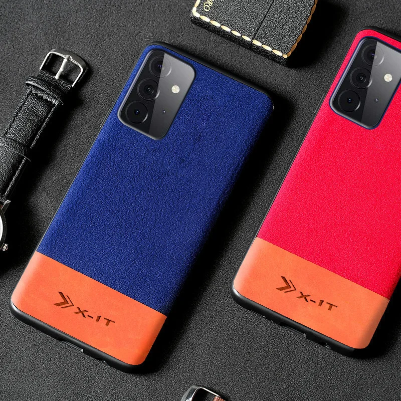 

Genuine Leather Phone Case For Samsung Galaxy A73 a51a31 a71 a52 a73 a53 a70 a33 a32 oil wax skin Stitching Suede Back Cove