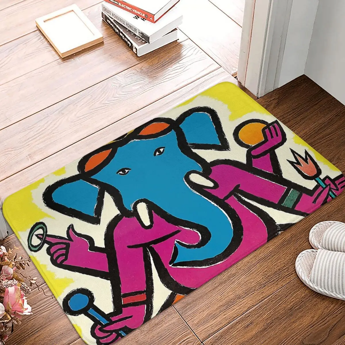 

India Art Anti-Slip Doormat Kitchen Mat Elephant Retro Vintage Travel Poster Hallway Carpet Welcome Rug Indoor Decor