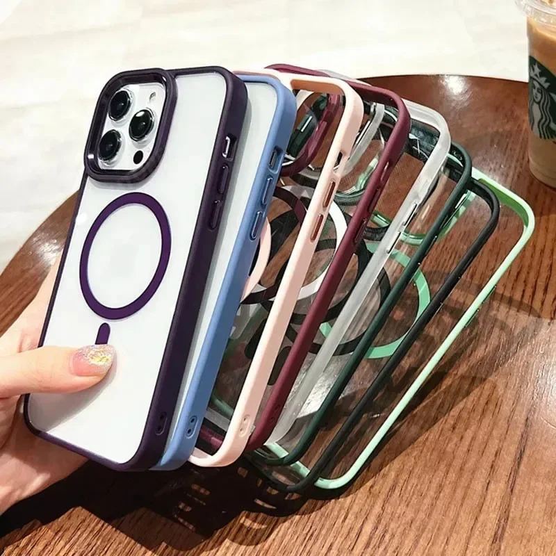 Роскошный Магнитный Прозрачный чехол для Magsafe с беспроводной зарядкой iPhone 15 14 Plus