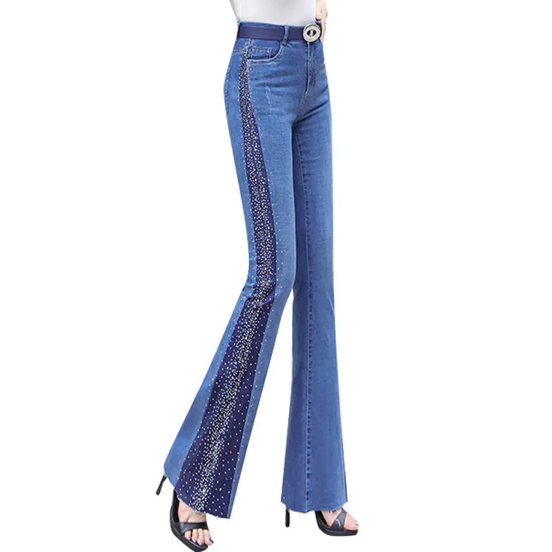 High Waisted Skinny Flare Jeans Women Spring Summer Autumn New Fashion OL Casual Streetwear Denim Pants Woman Cheap Wholesale