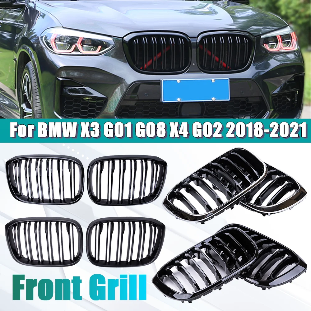 

Car Front Hood Kidney Grille Grill Double Slat Racing Grills Glossy Black For BMW G01 G02 G08 X3 X4 2018-2021 Car Accessories