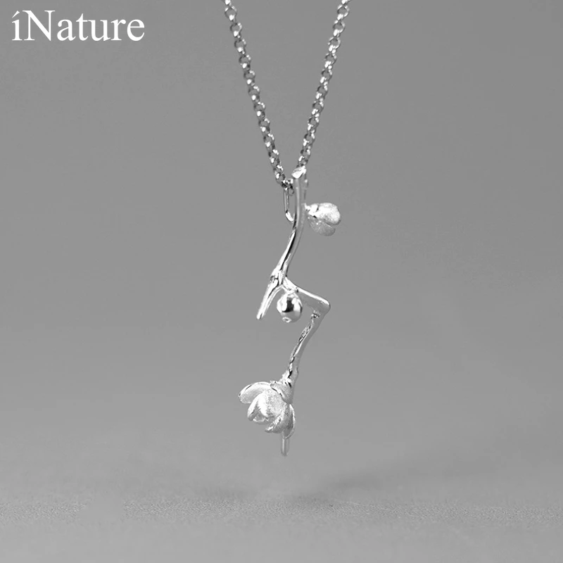 

INATURE 925 Sterling Silver Pure and Noble Wintersweet Plum Blossom Pendant Necklace For Women Vintage Jewelry Accessories