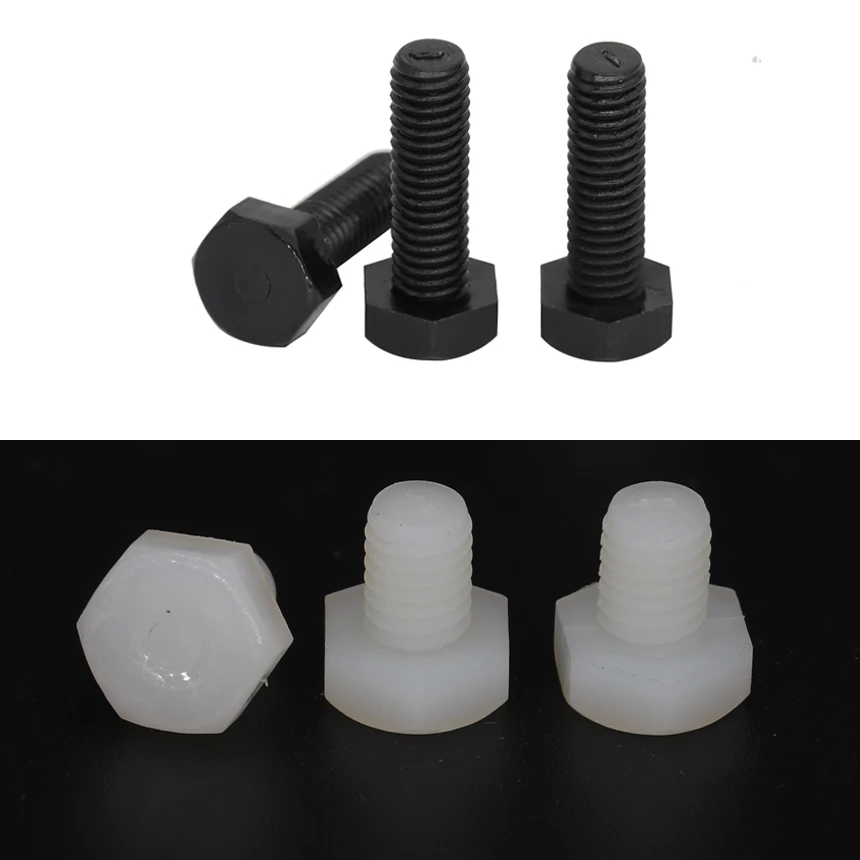 

M8 M10 M12 OD 10mm 12mm 15mm to 100mm White Black Nylon Plastic Insulation Bolt Metric Thread External Hex Hexagon Screw