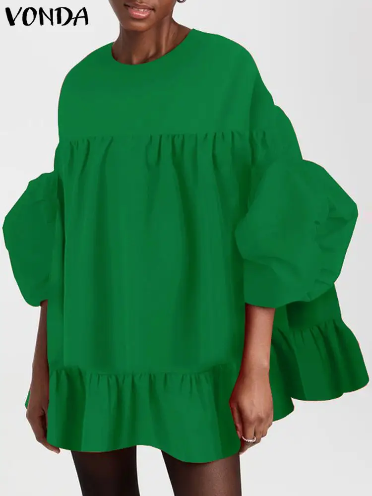 Элегантное платье с оборками размера плюс 5XL VONDA 2024 женское длинным рукавом