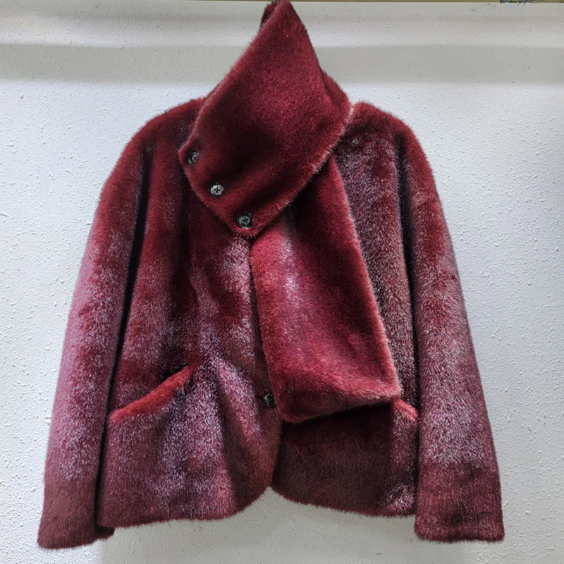 DEAT Новая модная теплая куртка из меха норки с шарфом для женщин свободное