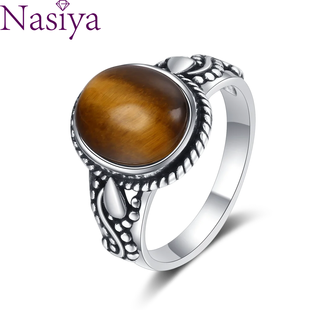

S925 Sterling Silver Rings Oval Natural Moonstone Tiger Eye Rings for Men Women Gifts Trendy Jewelry Wholesale Dropshipping