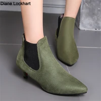 women ankle boots plus size 34 43 ladies thin high heels female flock elastic band 2022 spring autumn classic work shoes