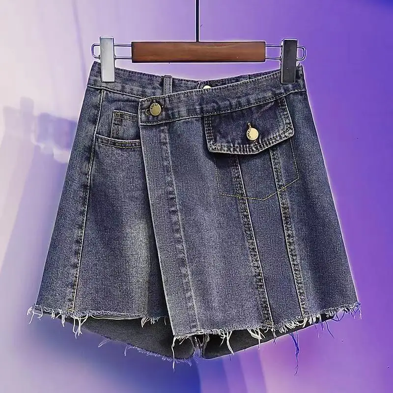 New Casual High Waist Denim Shorts Women Summer Pocket Tassel Jeans Female Femme Short Pants N39