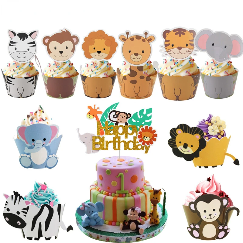 

WEIGAO Safari Jungle Party Animal Cupcake Wrapper Cake Topper Birthday Cakes Party Decoration Kids Baby Shower Boy Girl Supplies