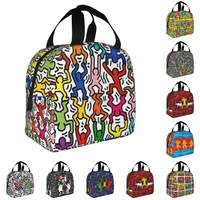 haring rainbow dance lunch tote bag for women keith geometric art resuable insulated cooler thermal lunch box school food bags