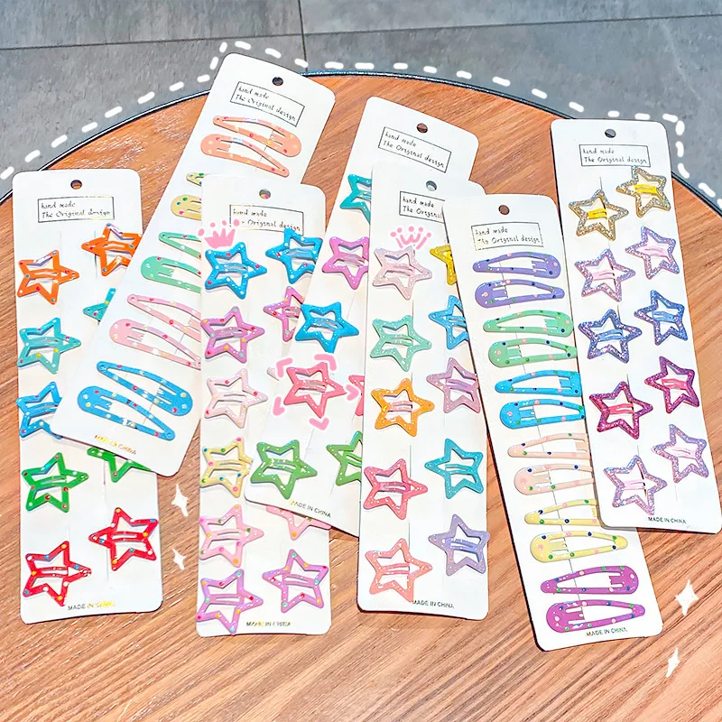 

10/12Pcs Solid Color Hair Clips For Kids Girls Star Waterdrop BB Clips Fashion Hairpins Barrettes Headwear Hair Accessories