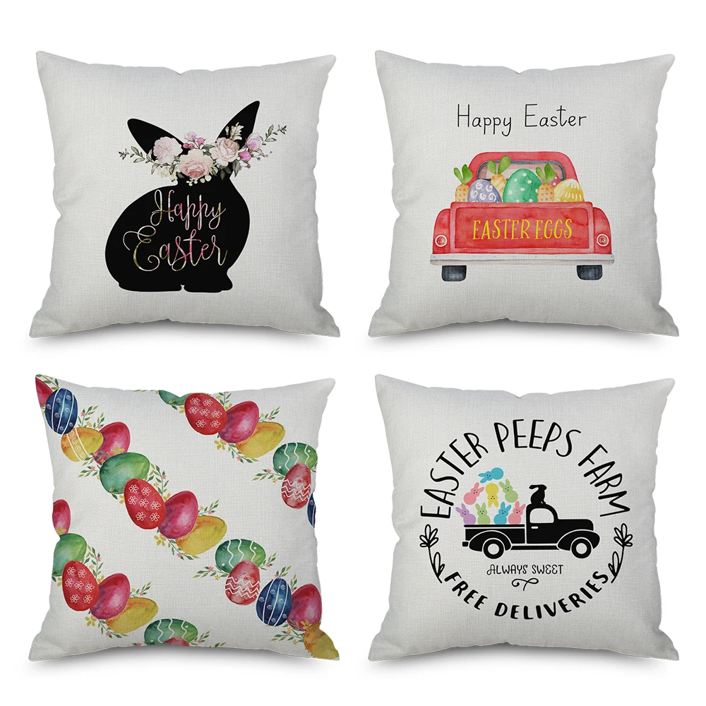 

Happy Easter Pillowcase Easter Decorations For Home Party Sofa Rabbit Eggs Cotten Lien Cushion Cover 45*45cm