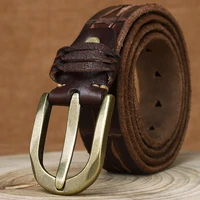 retro diamond thickened copper pin buckle fashion belt personality mens trend knife mark stone grain first layer cowhide belt
