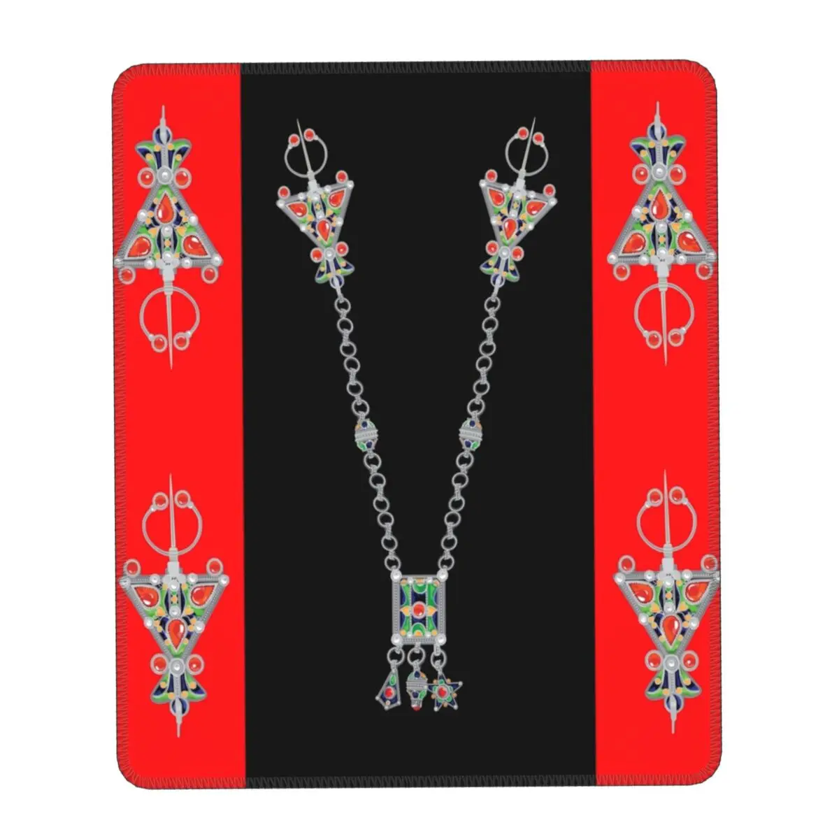 

Kabyle Jewelry Mouse Pad with Locking Edge Gaming Mousepad Non-Slip Rubber Base Amazigh Carpet Berber Office Desktop Mat