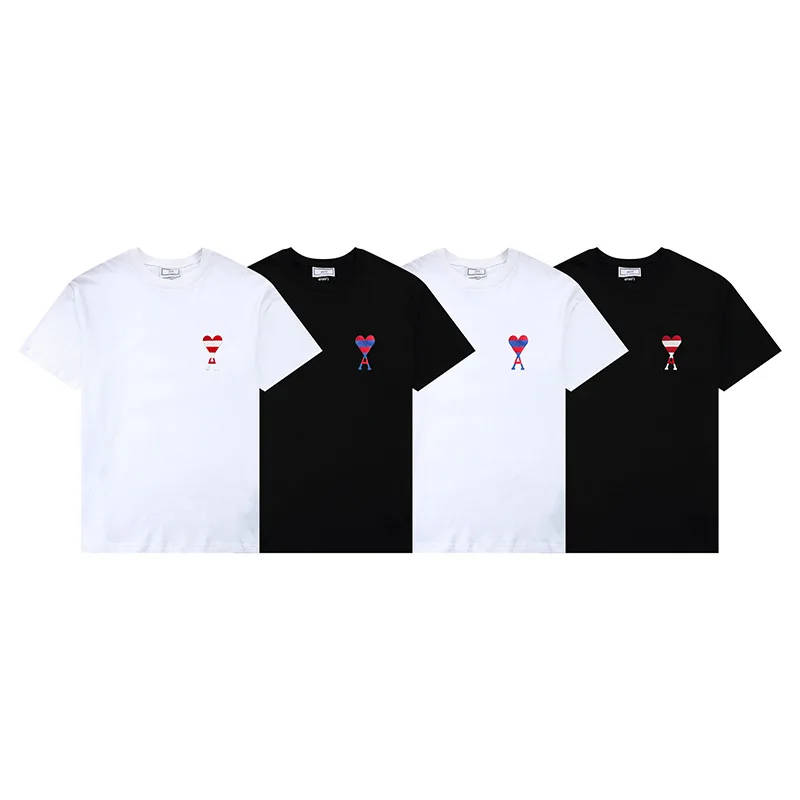 

2022 AMI spring new net red with color embroidery love casual men and women couples short-sleeved high-quality T-shirt