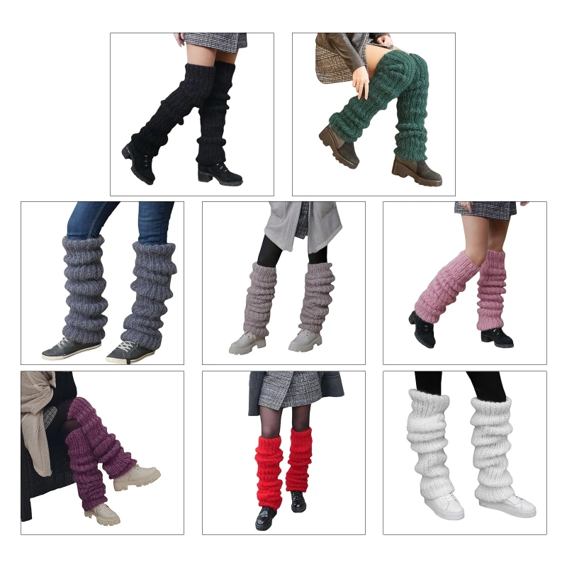 

573B Over Knee Leg Warmers Chunky Knitted Solid Color Extra Long Thigh High Boot Cuffs Baggy Slouchy Long Socks for Women