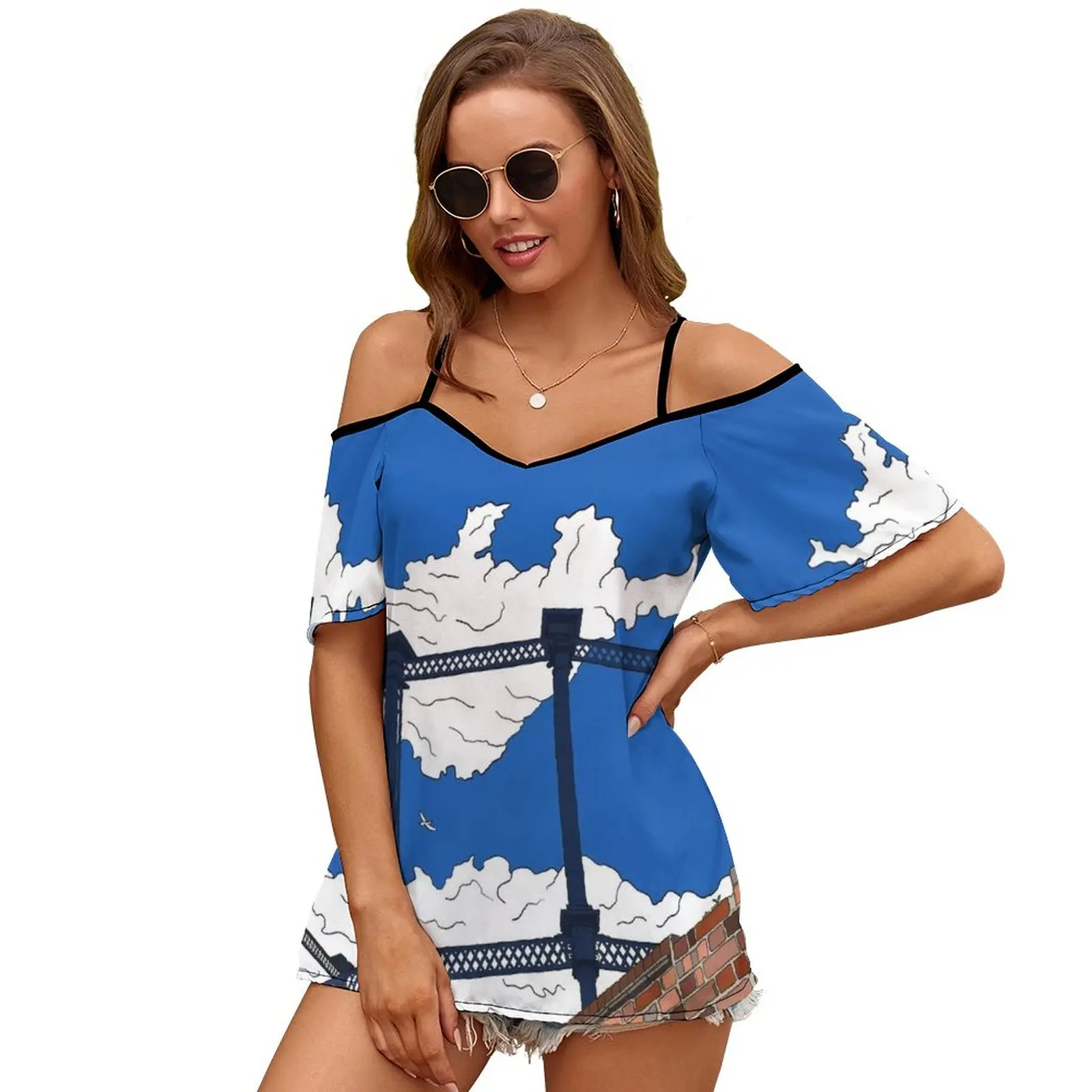 

London Regent'S Canal Gas Tower Women Short Sleeve Tops O-Neck Hollow Out Shoulder Strap Tees Streetwear London England Regents