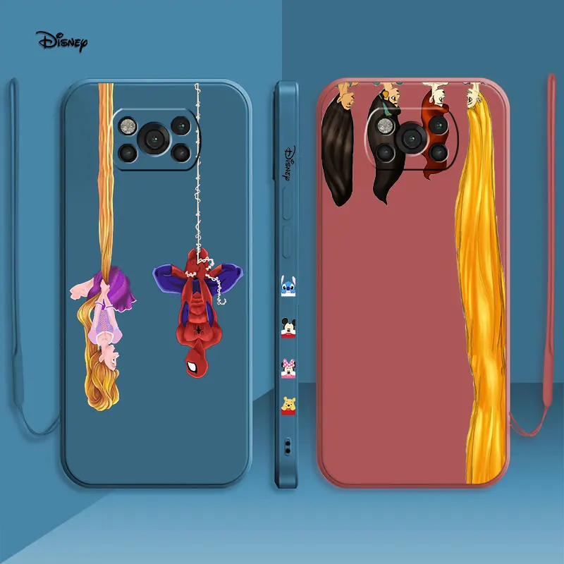 

Liquid Phone Case For Xiaomi POCO X3 X4 NFC M3 M4 Pro F3 GT MI 11 11T 10S 10T 10 9 8 CC9 Square Cover Disney Princess Spiderman