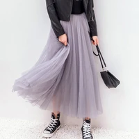 2022 autumn winter vintage tulle skirt women elastic high waist mesh skirts long pleated tutu skirt female jupe longue
