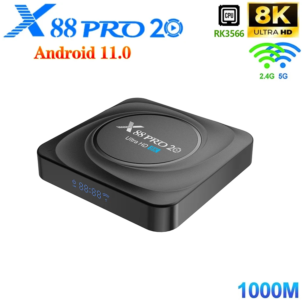 

ТВ-приставка X88 pro 20 на android 11,0, 8 + 128 ГБ, 2,4/5,8 ГГц, Wi-Fi