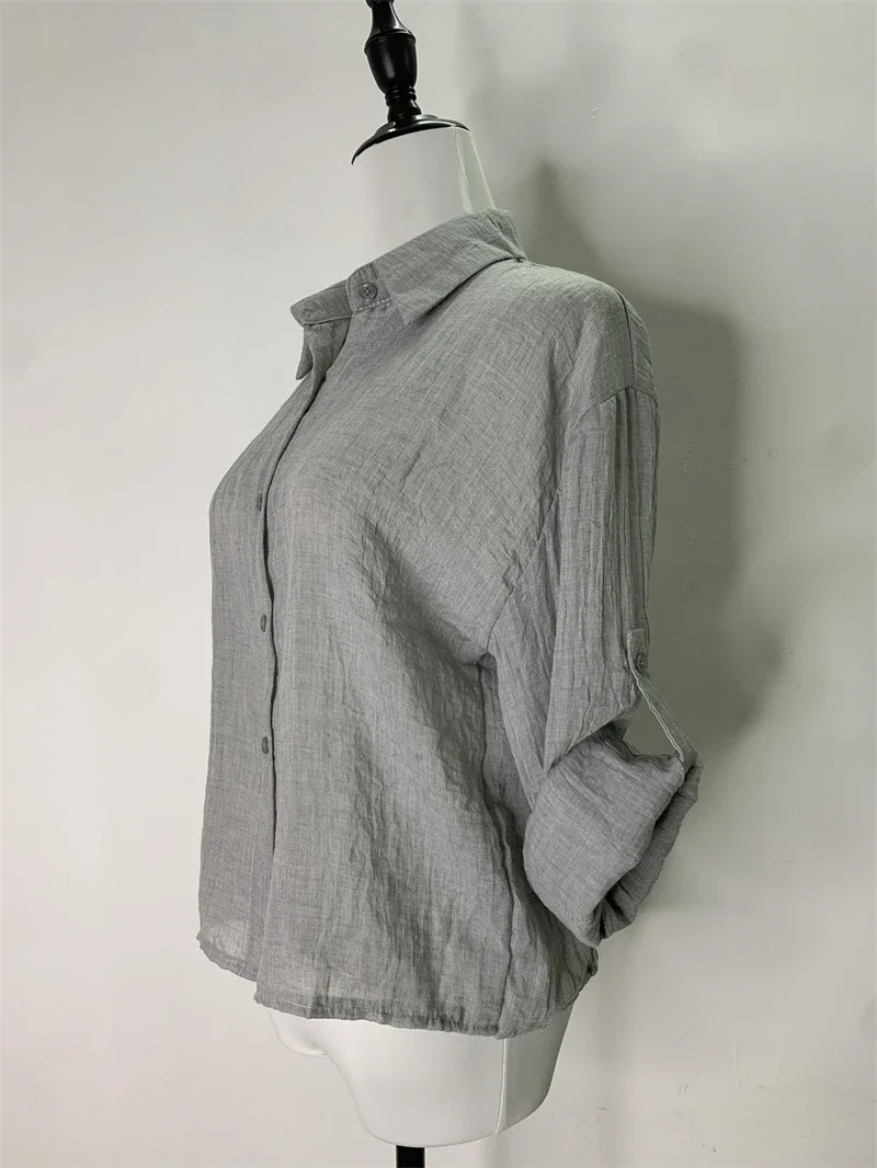 Женская Летняя Блузка С Длинным Рукавом 2024 Прозрачная Хлопково-льняная