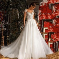 boho off the shoulder lace wedding dress 2022 a line fashion v neck illlusion bride gown with button for bride vestido de novia