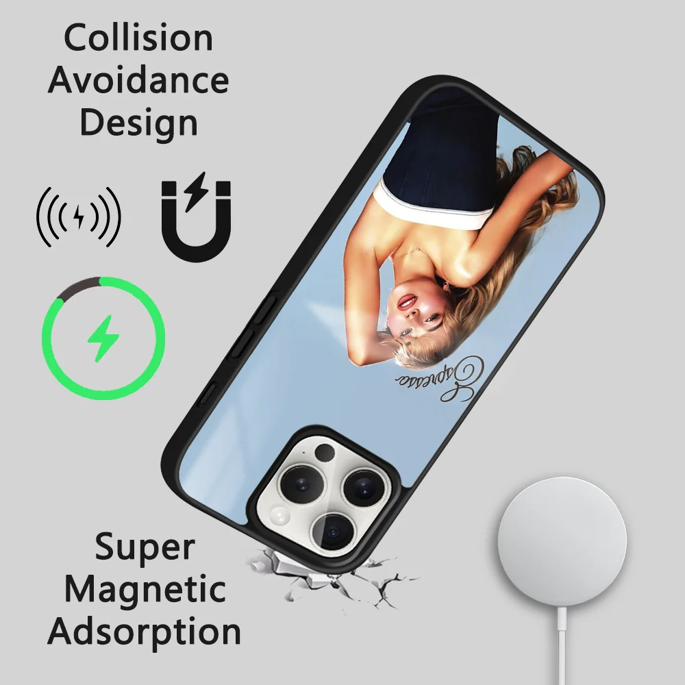 Магнитный чехол для телефона Singer S-Sabrina C-Carpenter iPhone 15 14 13 12 11 Pro Max Plus мини-зеркальный