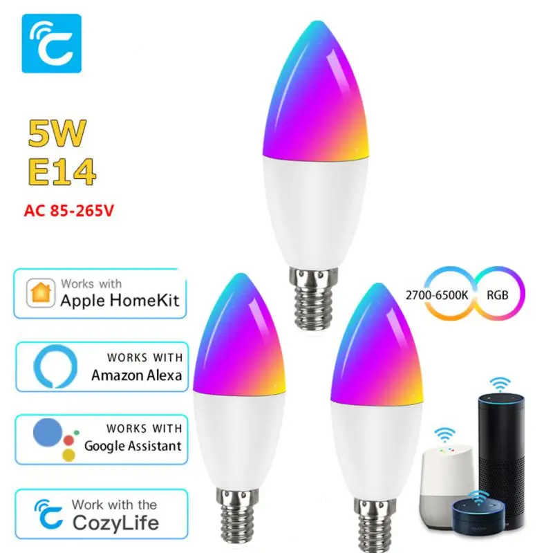 

5W WiFi Smart Bulb Lamp Works With Apple Homekit Siri Alexa Google Home Assistant Cozylife E14 Dimmable CW RGB LED Candle Light