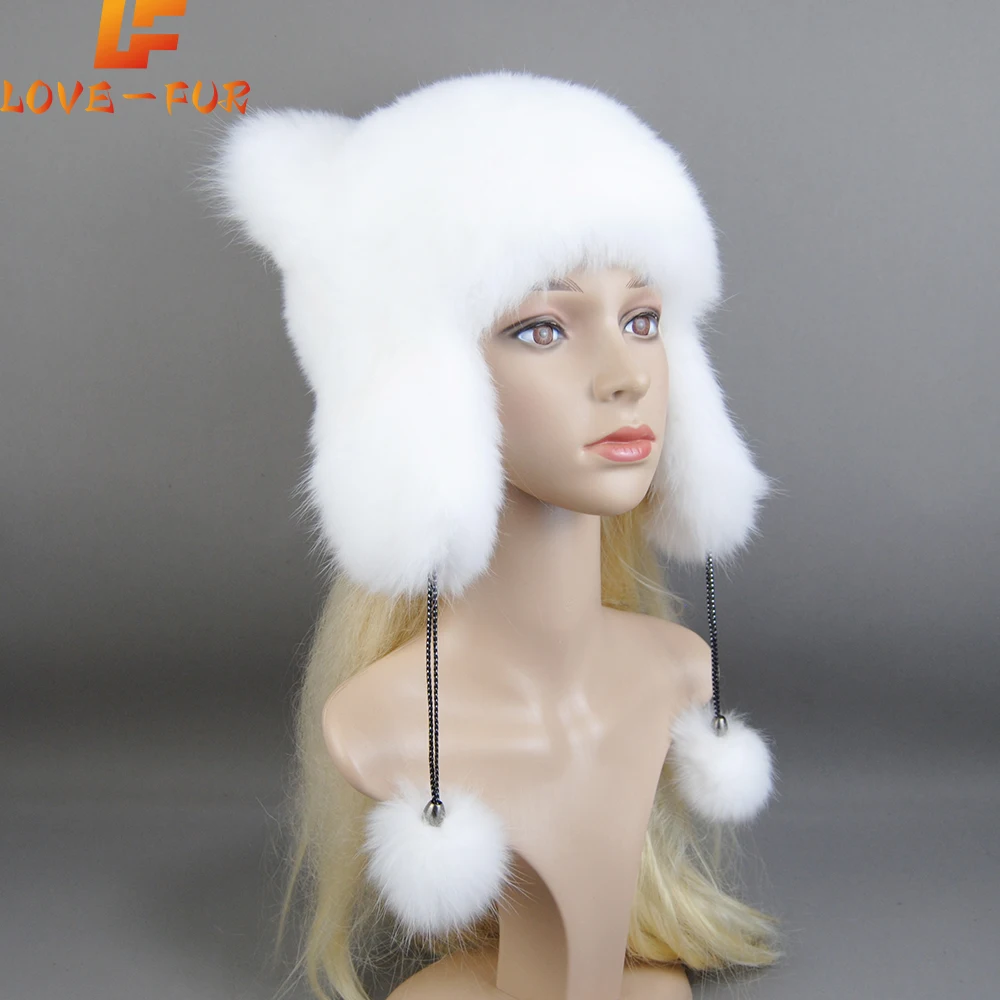 2024 зимняя меховая шапка для женщин с ушками шапки из натурального лисьего меха