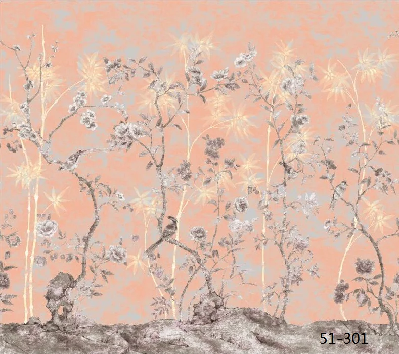

custom chinoiserie mural classic silk printing wallpaper