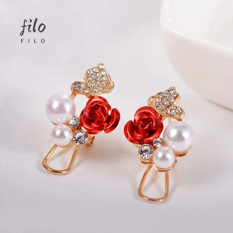 

Серьги-гвоздики женские с жемчугом, креативные ювелирные украшения для пирсинга в форме розы, новогодний подарок для женщин и девушек, свад...