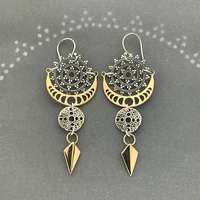 boho antique silver gold color circle pattern dangle earring exaggerated trend moon phase texture arrow drop earrings for women