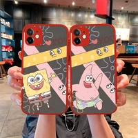 spongebob squarepants friends phone case for iphone 13 12 11 pro mini max xs x 8 7 plus se 2020 xr matte transparent light red