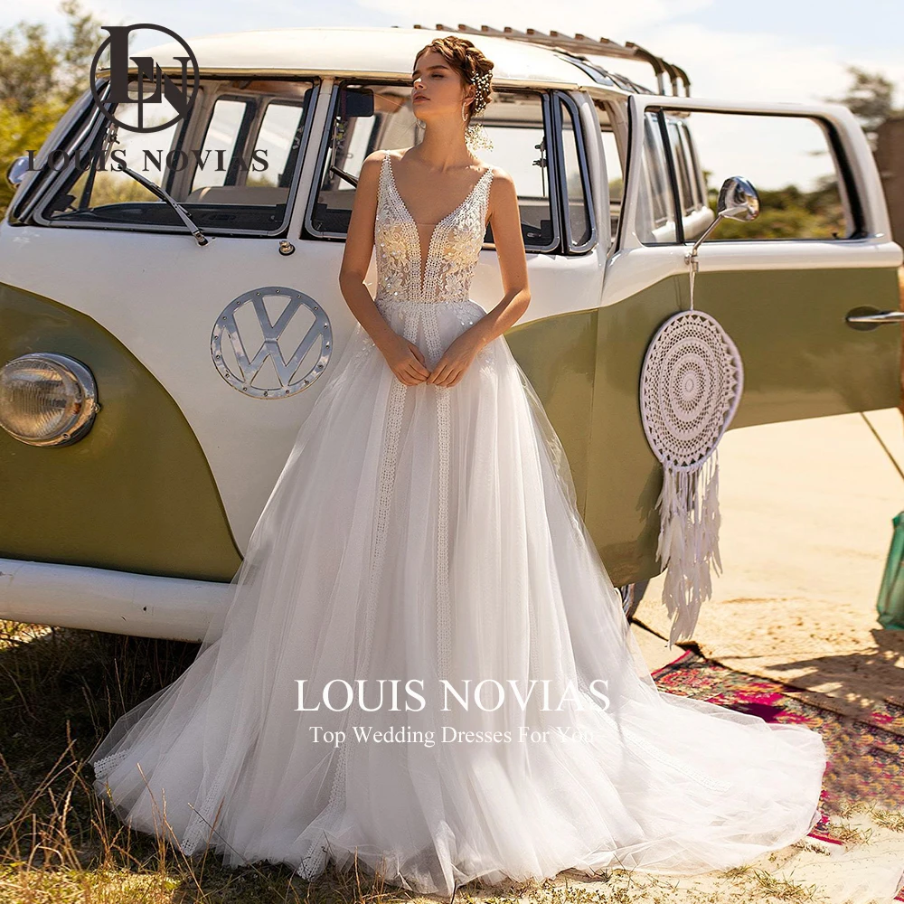 LOUIS NOVIAS BOHO свадебное платье сексуальное с глубоким v-образным вырезом на тонких