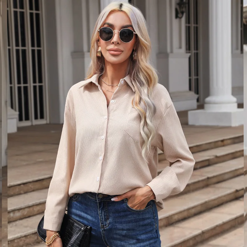 

2023 Autumn Women's New Corduroy Solid Color Shirt Casual Loose Long Sleeve Loose Cardigan Shirt Top White Shirt Women
