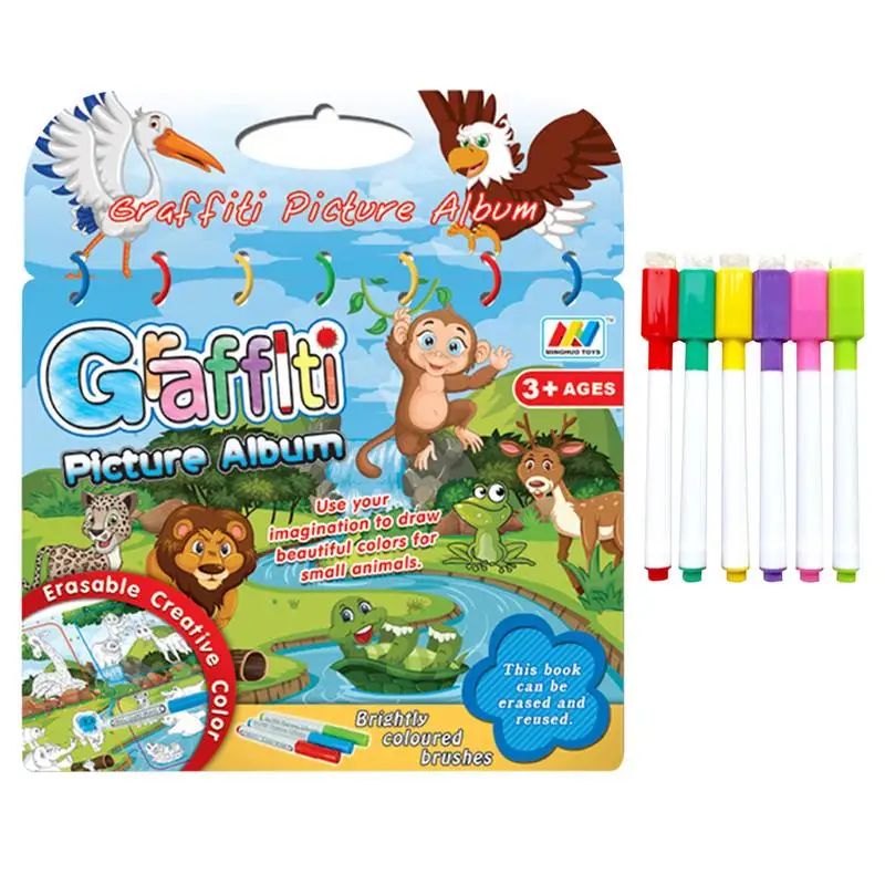 

Erasable Doodle Book Portable Kids Drawing Pads Doodlibook With 6 Watercolor Pens Kids Activity Book Art Set Preschool Travel