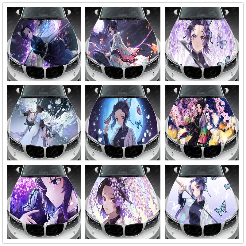 

Shinobu Kocho Itasha наклейка на капот автомобиля, наклейка, графика, оберточная наклейка, рассекающее животных демонов: Kimetsu no Yaiba, наклейка на капот