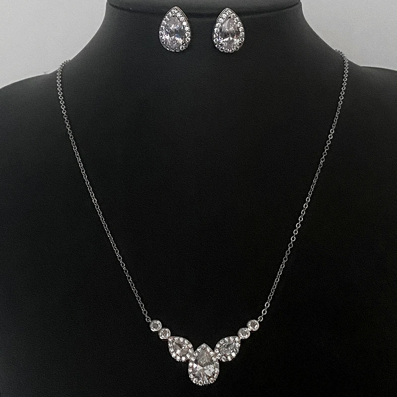 

Uilz Luxury Charm AAA Zircon Water Drop Crystal Earrings Necklace Set for Women Elegance Wedding Earring Bride Jewelry Sets Ear