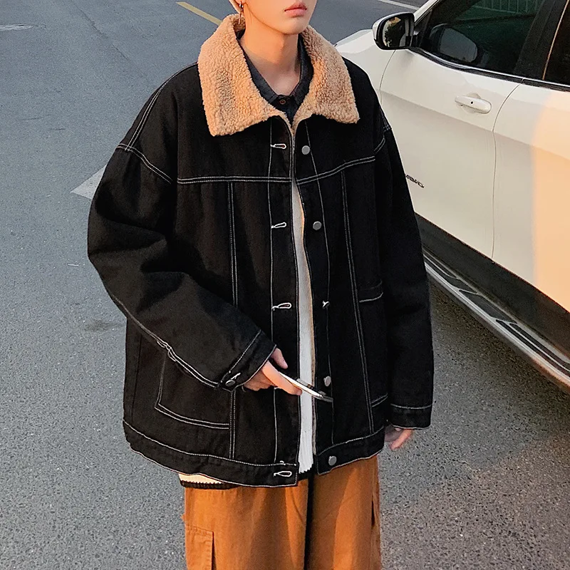 Осенне-зимнее джинсовое пальто из овечьей шкуры Мужская Флисовая и тяжелая