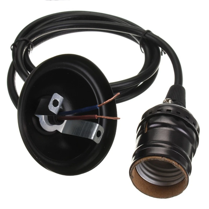 

Black Vintage Lamp Light Base Socket Holder E27 Screw Bulbs -Suitable For Bare Bulb Features With Wire No Switch