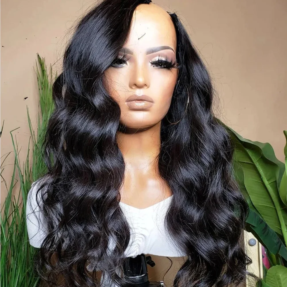 Black Body Wave 24 inch Long U Part Wig European Remy Human Hair Wigs Glueless Jewish Natural Color Soft Wig For Black Women