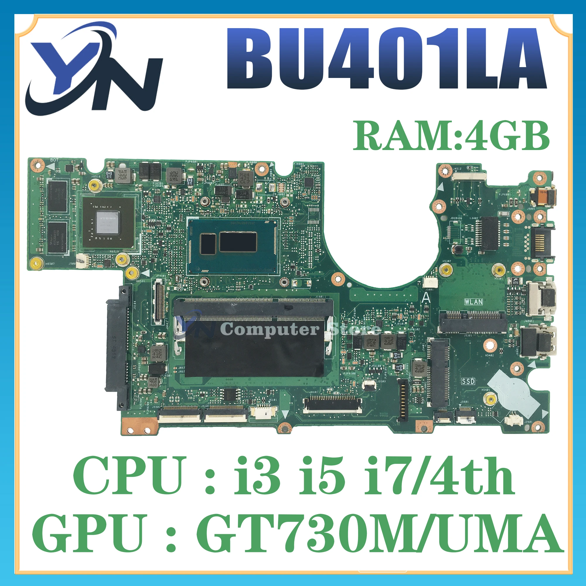 

Mainboard For ASUS ASUSPRO ADVANCED BU401L BU401LA BU401LG BU401LAV Laptop Motherboard i3 i5 i7 4th Gen UMA/PM 4GB/RAM