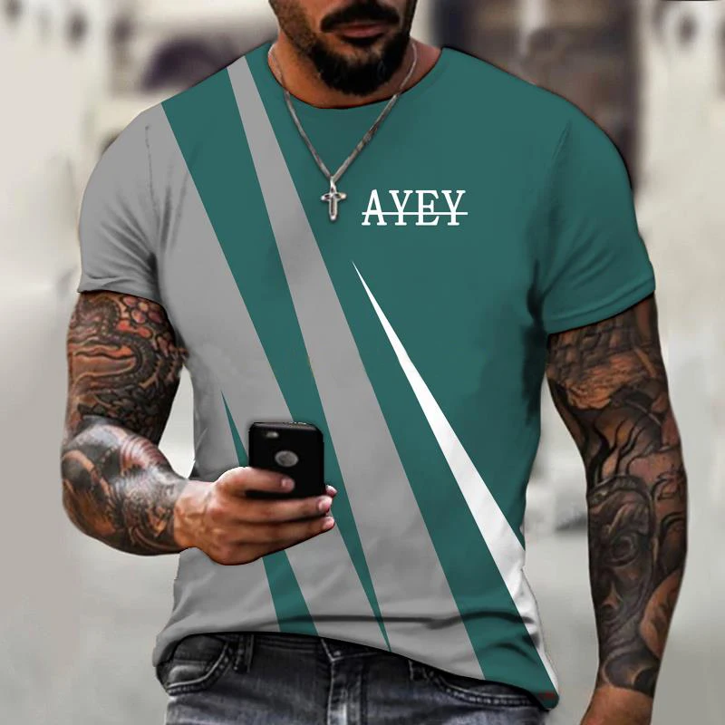 

Hip Hop Style Summer Designer Men's T-Shirts Splicing 3D Print Over-sized Short Sleeve Casual Breathable O-Neck T-Shirts For Men