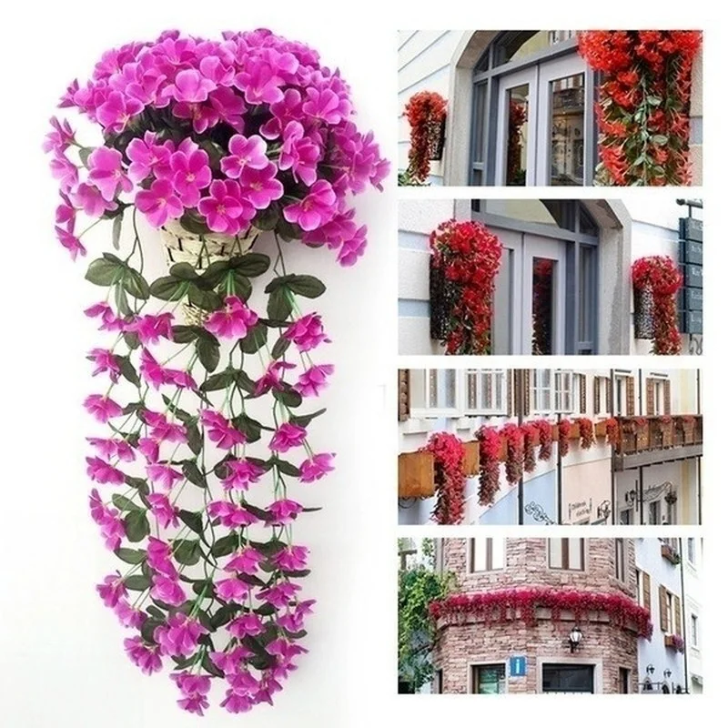 

Violet Artificial Flower Valentine's Day Party Decoration Simulation Wall Hanging Basket Flower Orchid Fake Silk Vine Flowers