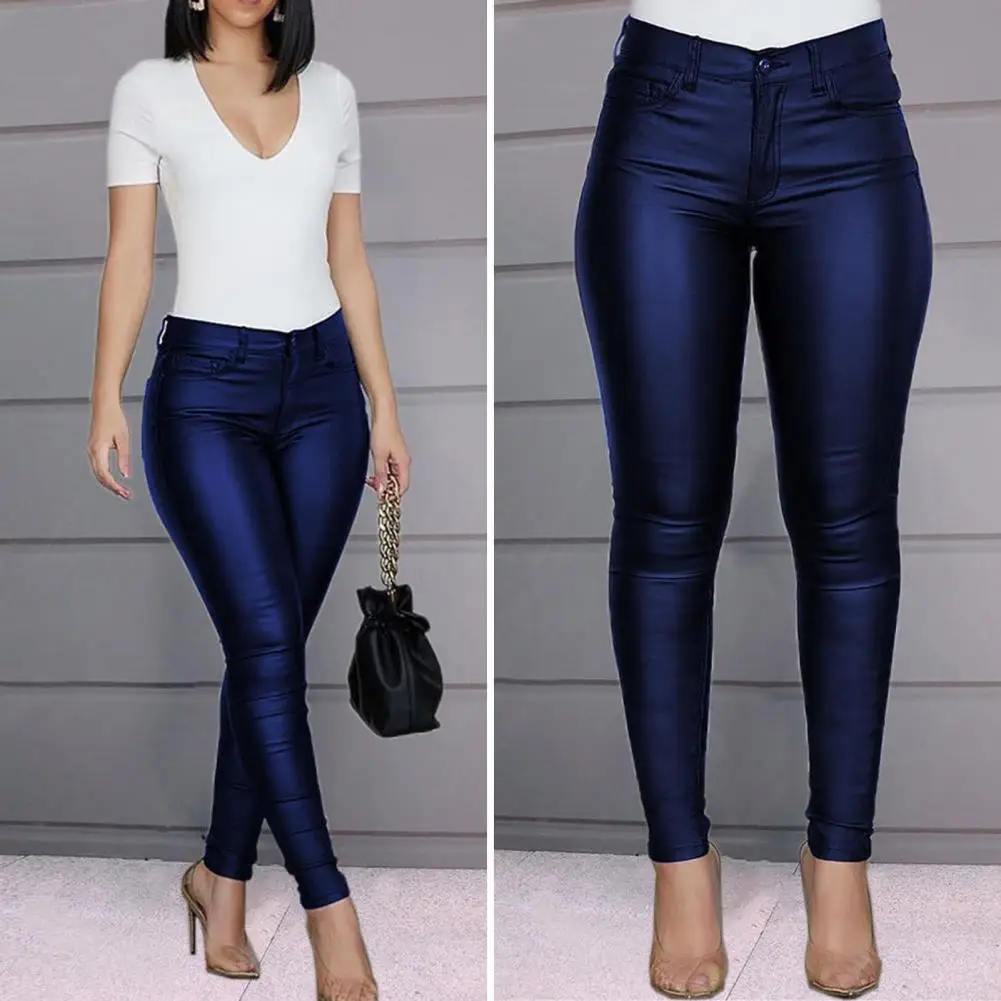 2024 женские модные эластичные зимние укороченные брюки из искусственной кожи с